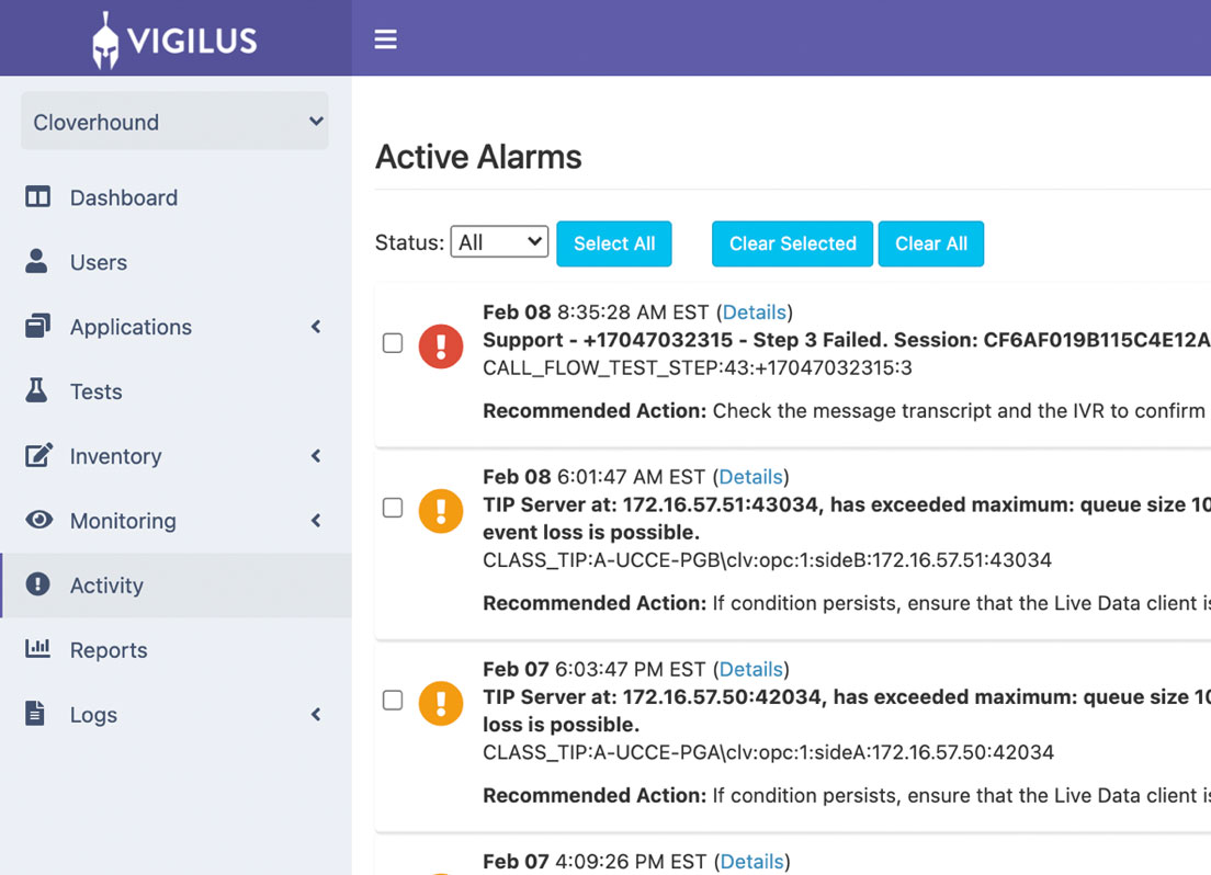 Vigilus alarm interface