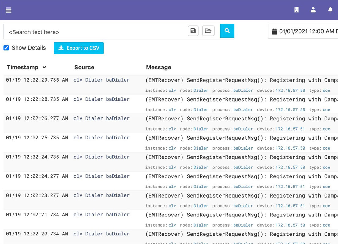 Vigilus elastic search interface for drilling down into records